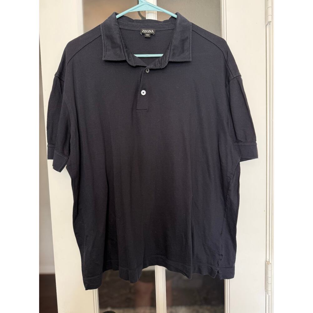 Zegna Men’s Black Polo Shirt Short Sleeve Cotton  56 R Made in Turkey US 46 (XL)